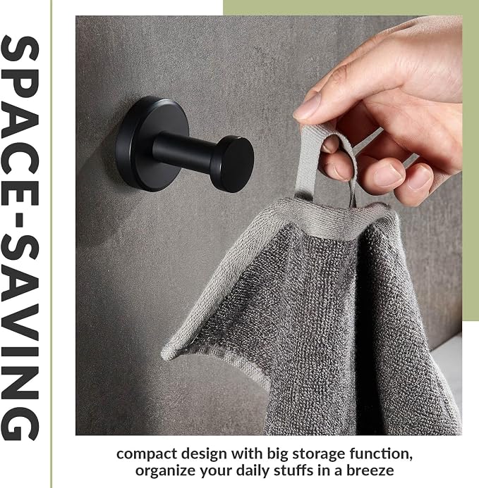 APLusee Matte Black Robe Towel Hook, 304 Stainless Steel Round Coat Hook for Home Storage, Wall Mount