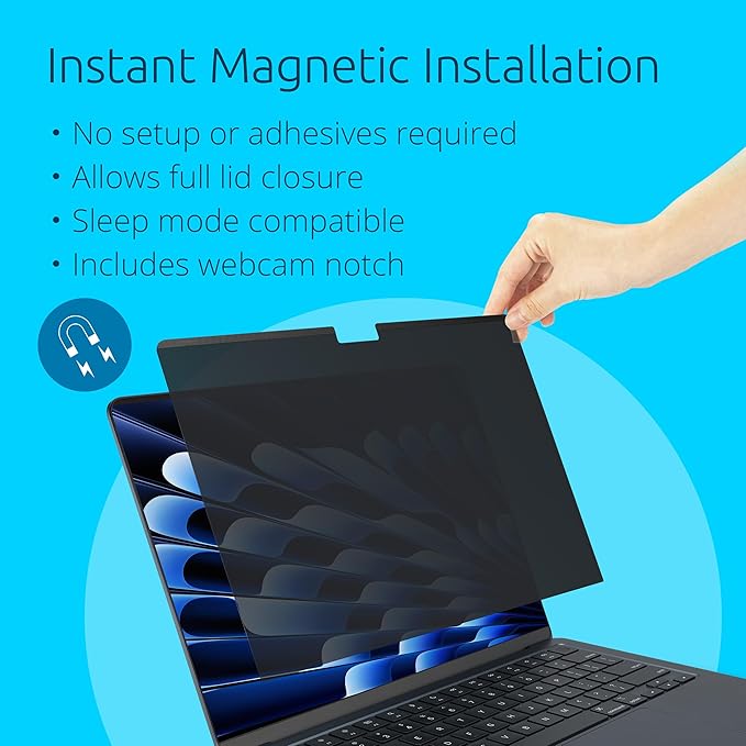 Kensington MP136 Magnetic Privacy Screen for MacBook Air 13.6 inch (2022-2024, M2, M3, M4), Removable Laptop Privacy Filter, Anti Glare Blue Light MacBook Mac Screen Protector