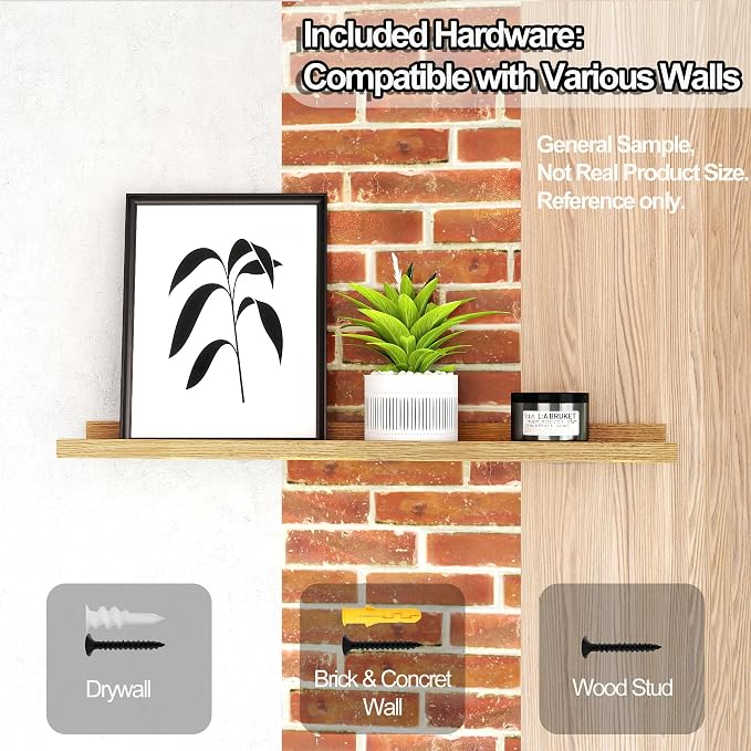 Long Floating Shelves for Wall Decor, Long Wall Mounted Storage Shelf for Bedroom, Living Room, Bathroom, Kitchen, Nursery, Display Picture Ledge Shelf with Lip Set of 2-56 Inches, Oak