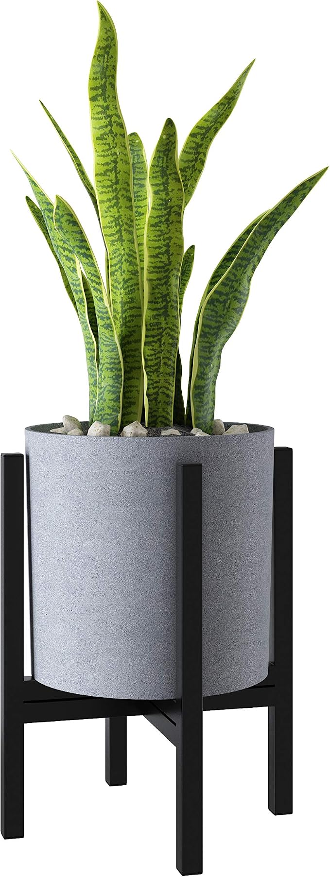 FaithLand 10 Inch Fiberstone Planter - Lightweight Modern Cylinder Plant Pot with Drainage Hole & Plug, Authentic Concrete Look, Gray