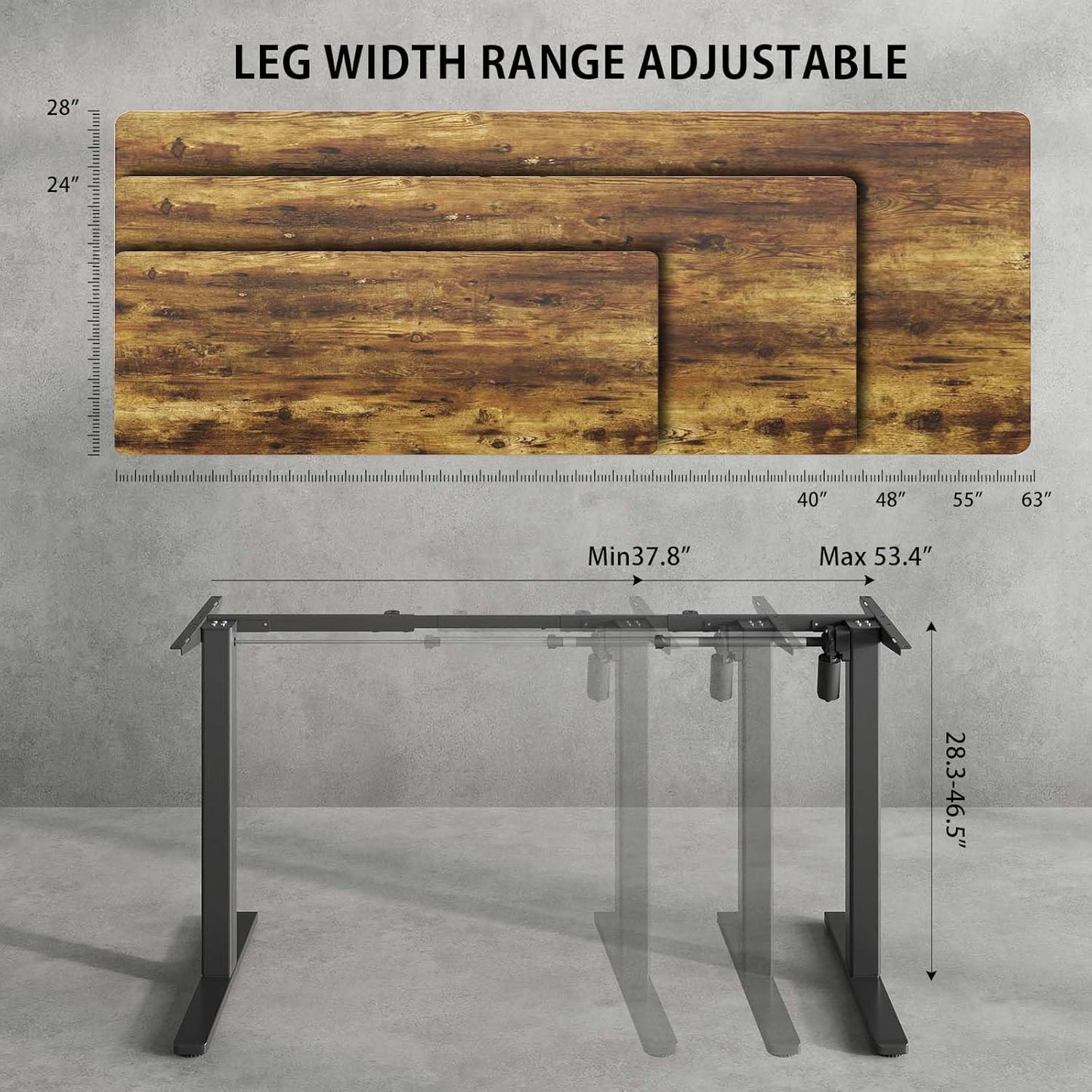 Skiennix Electric Standing Desk Frame - Adjustable Height & Length | Supports 63"x28" Tabletops, 3 Preset Heights, 154 lbs Capacity, Black