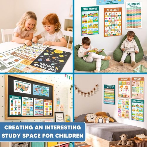 KIDS KING Boho Educational Posters - Laminated Learning Charts for Preschoolers | Perfect for Homeschool & Classroom Decor