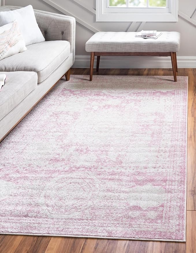 Unique Loom Bromley Collection Area Rug - Wells (9' x 12' 2" Rectangle Pink/Ivory)
