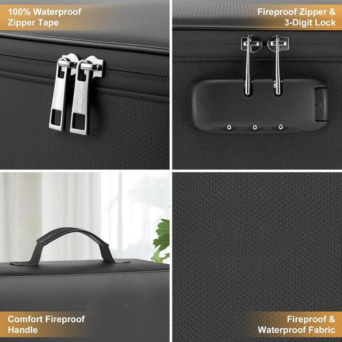 Mondoshop Fireproof Waterproof Document Bag - Portable Organizer for Important Files | Zippered Travel Case for Laptop, Passport, Certificates, Cards