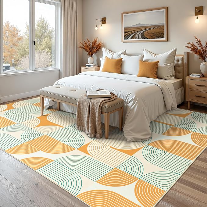 Area Rugs for Living Room 6x9, Washable Modern Abstract Rug for Bedroom, Soft Non-Slip Indoor Floor Carpet for Dining Room Nursery Office Home, Orange