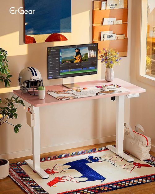 ErGear Adjustable Electric Standing Desk - 48"x24" Sit-Stand Home Office Desk in Pink