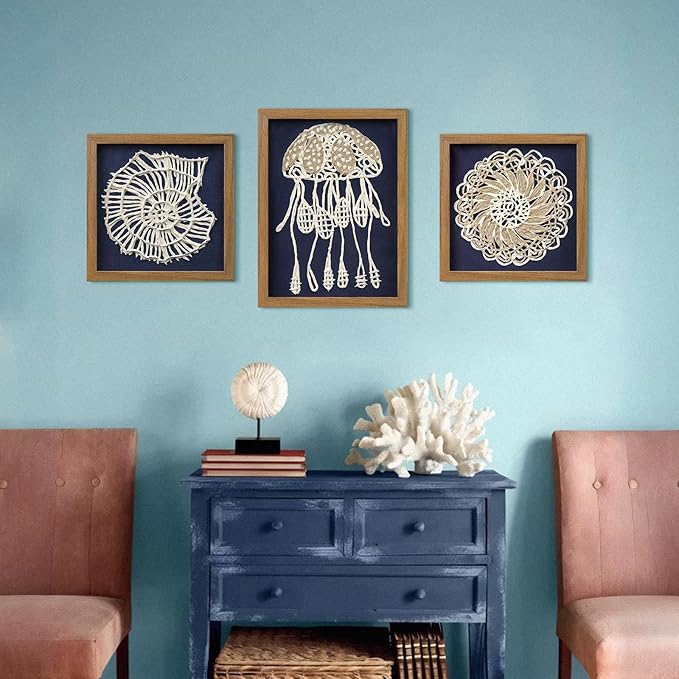 FOLKOR Framed Boho Wall Art for Living Room, 12" Natural Rice Paper Mandala Art Decor with Shadow Box, Bohemian Wall Hanging Panel for Bedroom Kitchen Shaby Chic Home Office Decoration