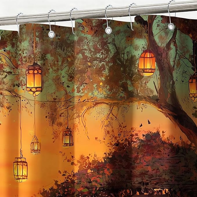 Fall Pumpkins Shower Curtain Autumn Thanksgiving Tree Shower Curtains for Bathroom Waterproof Fabric Bath Curtain Decor with Hooks