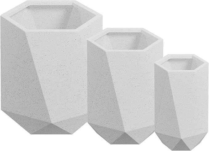 Beuta Large Planters for Outdoor Plants - Set of 3, 15.5/18/20 Inches Outdoor Planters for Porch - Tall Planter for Outdoor & Indoor Plants | Large Indoor Plant Pot- USA Made - Limewash
