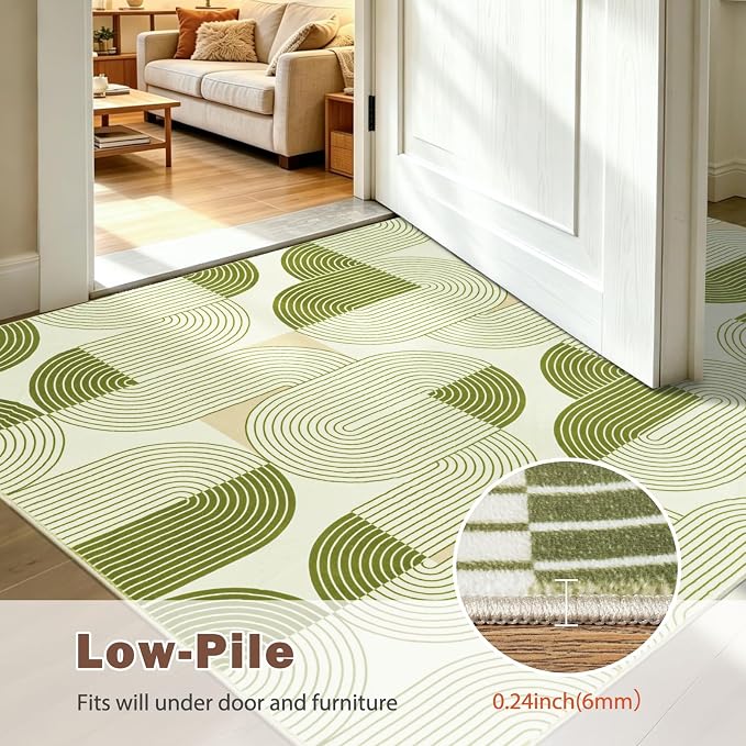 Rugs for Living Room, Soft Green Area Rug for Bedroom 6x9, Washable Mid Century Modern Rug, Non Slip Indoor Floor Boho Low Pile Abstract Carpet for Dining Room Nursery Office Home
