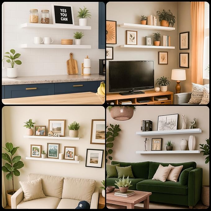 Floating Shelves for Wall, Bathroom Shelves Over Toilet, Wall Shelves & Book Shelf for Room, Hanging Shelf, Modern Wooden Mounted Floating Shelves, 36x7x1.5 in (White, Set of 2)