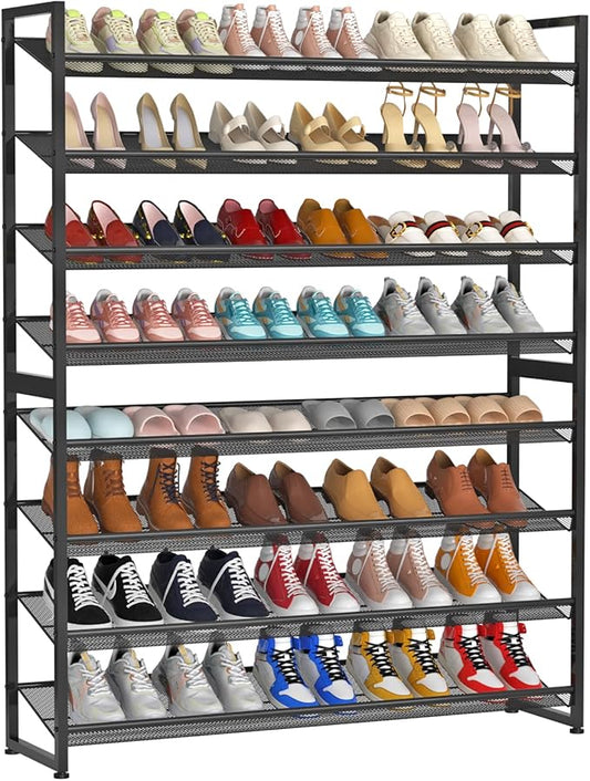 NEYCIL Large Shoe Rack 8 Tier Shoe Organizer, Heavy Duty Metal 4-Tier Stackable Shoe Storage Vertical Shoe Rack for Closet Front Door Entrance, Up to 50 Pairs, 44.8" W x 11.4" D x 56.7" H, Black