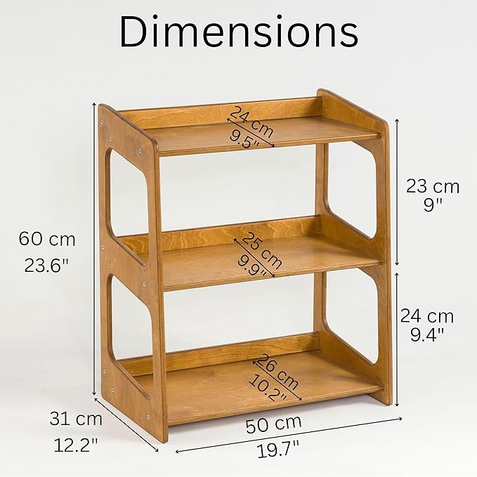 Montessori Bookshelf for Toddlers Solid Wood Toy Storage Shelf Organizer for Playroom and Classroom Floor Bookshelf for Kids Room (Oak, 3-Shelves)