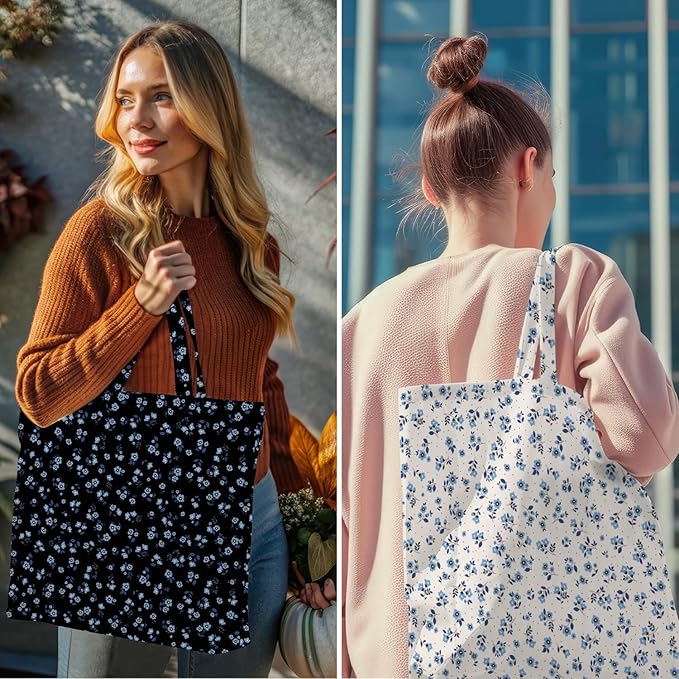 Decohim Multiple Packs Floral Japanese Print Canvas Tote Bag Reusable Grocery Bags Gifts for Women Girls Birthday Christmas