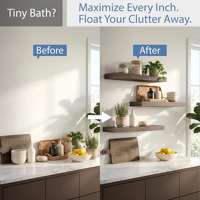 Floating Shelves for Wall, Bathroom Shelves Over Toilet, Wall Shelves & Book Shelf for Room, Hanging Shelf, Modern Wooden Mounted Floating Shelves, 24x7x1.5 in (Smoke Gray, Set of 3)