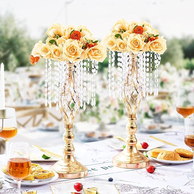 VEVOR Metal Wedding Centerpiece Gold,Crystal,12PCS 49cm/19.3”