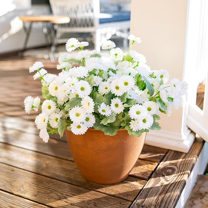 HyeFlora Dahlia Artificial Flowers for Outdoors Winter Decoration, 6 Bundles Fake Daisy White Faux Flowers Plants Realistic UV Resistant Silk Flowers for Outside Planter Front Door Yard Garden