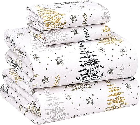 RUVANTI Flannel Sheets Full Size - 100% Cotton Double Brushed Bed Sheets Set, Deep Pockets 16 Inches, All Seasons Breathable & Extra Soft Full Sheets, Warm & Cozy, 4 Piece, Christmas Tree