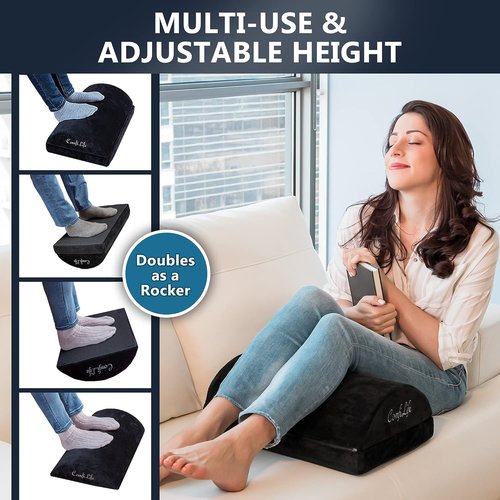 ComfiLife Foot Rest - Adjustable Height Memory Foam Stool for Ergonomic Comfort | Black