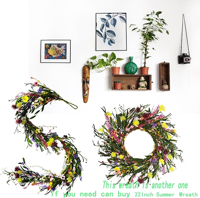 2PCS Artificial Wildflower Garland, 6FT Faux Flower Hanging Vine, Purple Flowers Ivy, Spring Summer Garland with Eucalyptus Lavender Vine for Sign Board Party Home Decor