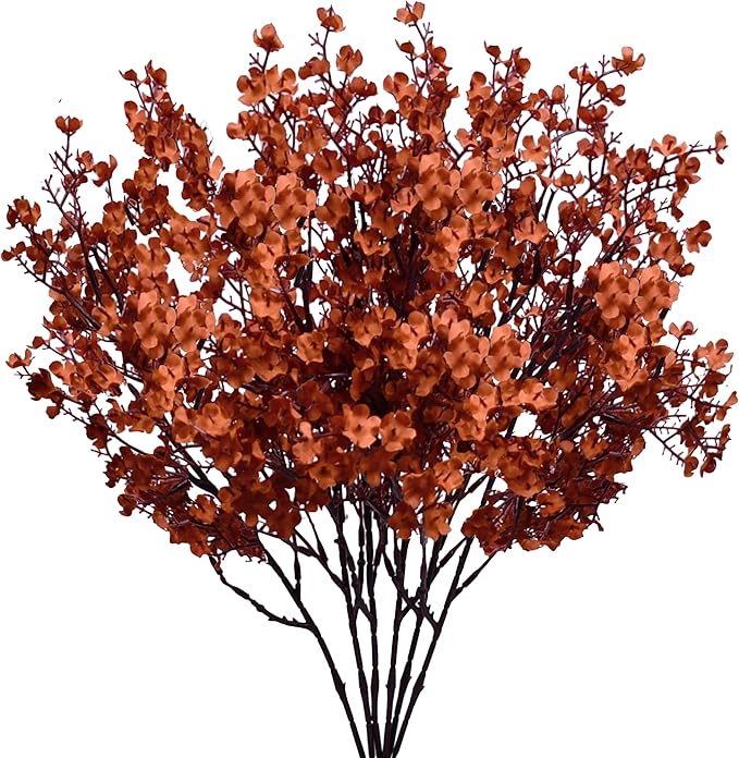 Mandy's Burnt Orange Artificial Baby’s Breath European Flowers 6 Bundles Silk Gypsophila with Bendable Stems for Fall Thanksgiving & Christmas Centerpiece Wedding Decor and Table Arrangements