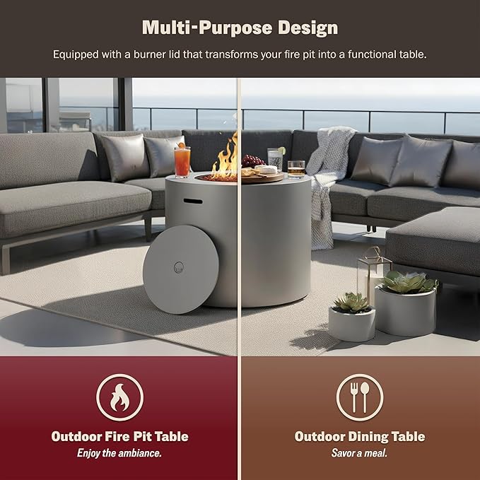 32 Inch Propane Fire Pit Table, 50,000 BTU Round Outdoor Fire Table, Alloy Steel Gas Fire Pits with Waterproof Cover, Lava Rocks and Lid, CSA Certified, for Patio, Deck, Backyard, Gray