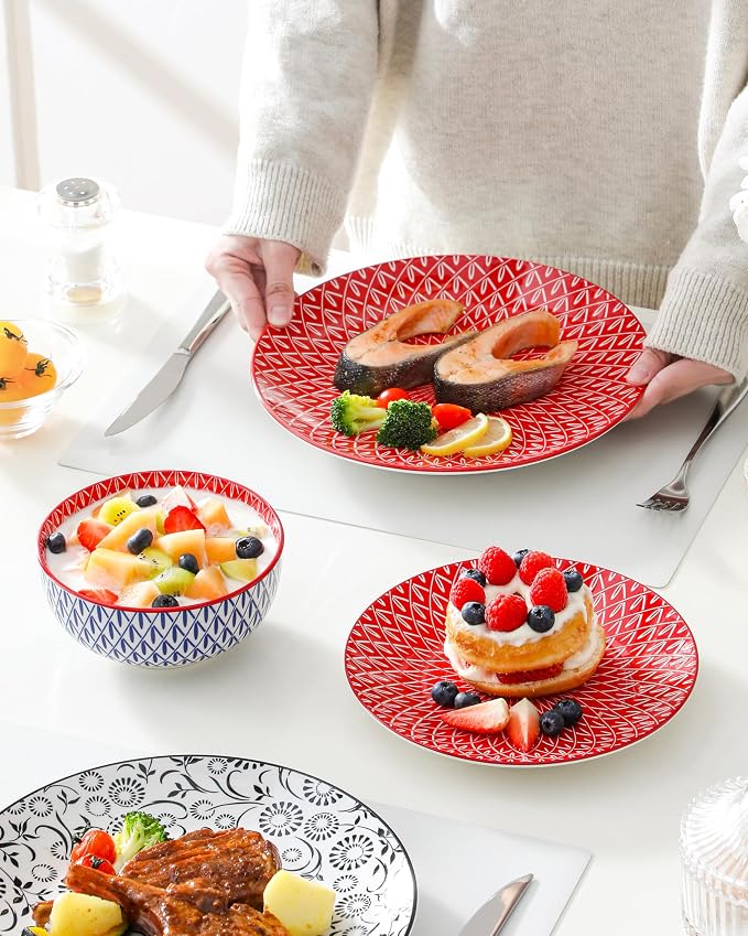 vancasso SELENE Plates and Bowls Set for 4, 12 Pieces Dinnerware Sets, Mircowave and Dishwasher Safe Dishes Set, Porcelain Muted Dinnerware
