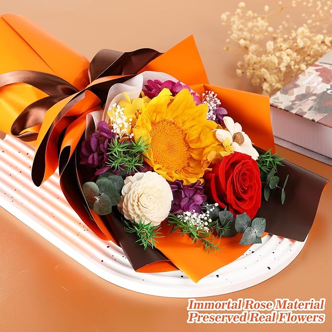 Jtoder Forever Flowers for Delivery, Preserved Flower Bouquets, Long Lasting Orange Sunflower Roses, Gifts Bouquet for Mother Wife Girlfriend on Festivals Birthday Anniversary