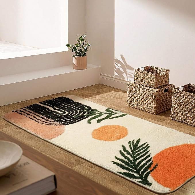 Boho Bathroom Runner Rug Non Slip, Large Long Bathroom Rugs Cute Bath Mat for Bedroom Hallway, Soft Washable Absorbent Shower Rug