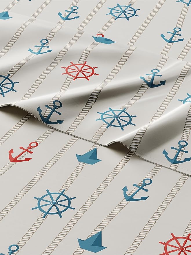 Kids Anchors Full 4 Piece Sheet Set - Boys, Girls, Teens, Toddler - Easy Fit Deep Pockets - Breathable, Hotel Quality Bedding Sheets - Machine Washable - Wrinkle Free - Cute, Cozy, Soft - CGK Linens