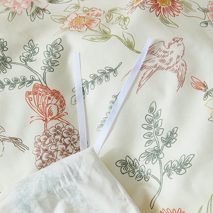 100% Cotton Duvet Cover King Size – Vintage Botanical Floral Duvet Cover Set with Zipper Closure, 3-Piece Soft Breathable Natural Premium Cotton Bedding Set for All Seasons