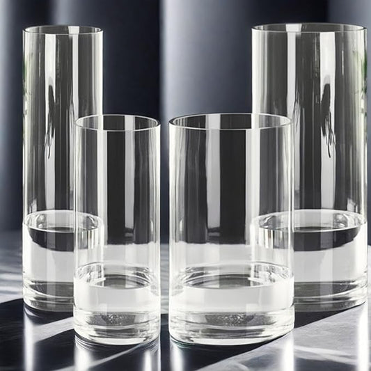 4 Pcs Acrylic Clear Cylinder Flower Vase for Plants Bouquet, Unbreakable Hurricane Tall Large Plastic Vases for Wedding Decor, High Hydroponic Floor Vase (H 10" + H 12" 2 Each No Flowers)