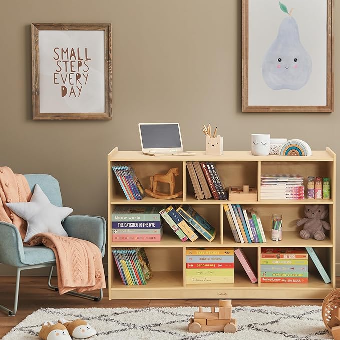 Toy Storage Organizer for Kids Room, Wooden Kids Bookshelf for Classroom, Cube Storage Organizer for Playroom, 8-Section Montessori Bookshelf & Toy Shelf for Nursery