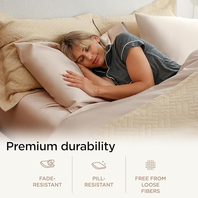 Threadmill Luxury Supima Cotton Sheets, Luxury 1200 Thread Count Soft 100% Cotton Sheets for Full Size Bed, 4 Pc Beige Bed Sheets Full Set, 5-Star Hotel Quality Deep Pocket Bed Sheets Set