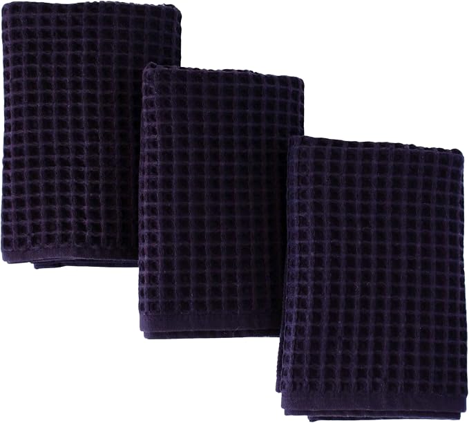 PÜSKÜL Natural 100% Turkish Cotton Waffle Kitchen Towels Set of 3 | Oeko-Tex, Premium Waffle Hand Towels for Bathroom | Soft Absorbent Quick-Dry Lint-Free Dish Towel Large 32x16 inch (3, Black)