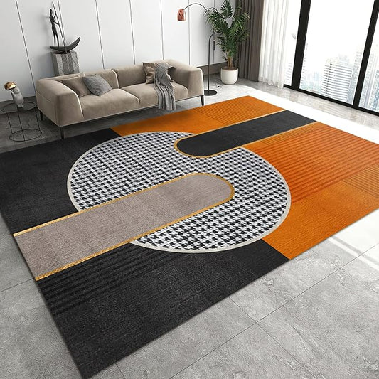 Luxury Orange Black Geometry Area Rug, Modern Style Non Slip Decorative Rugs, Breathable Durable Carpet for Indoor Bedroom Living Room Sofa Office Floor Rug - 3 ft x 4 ft