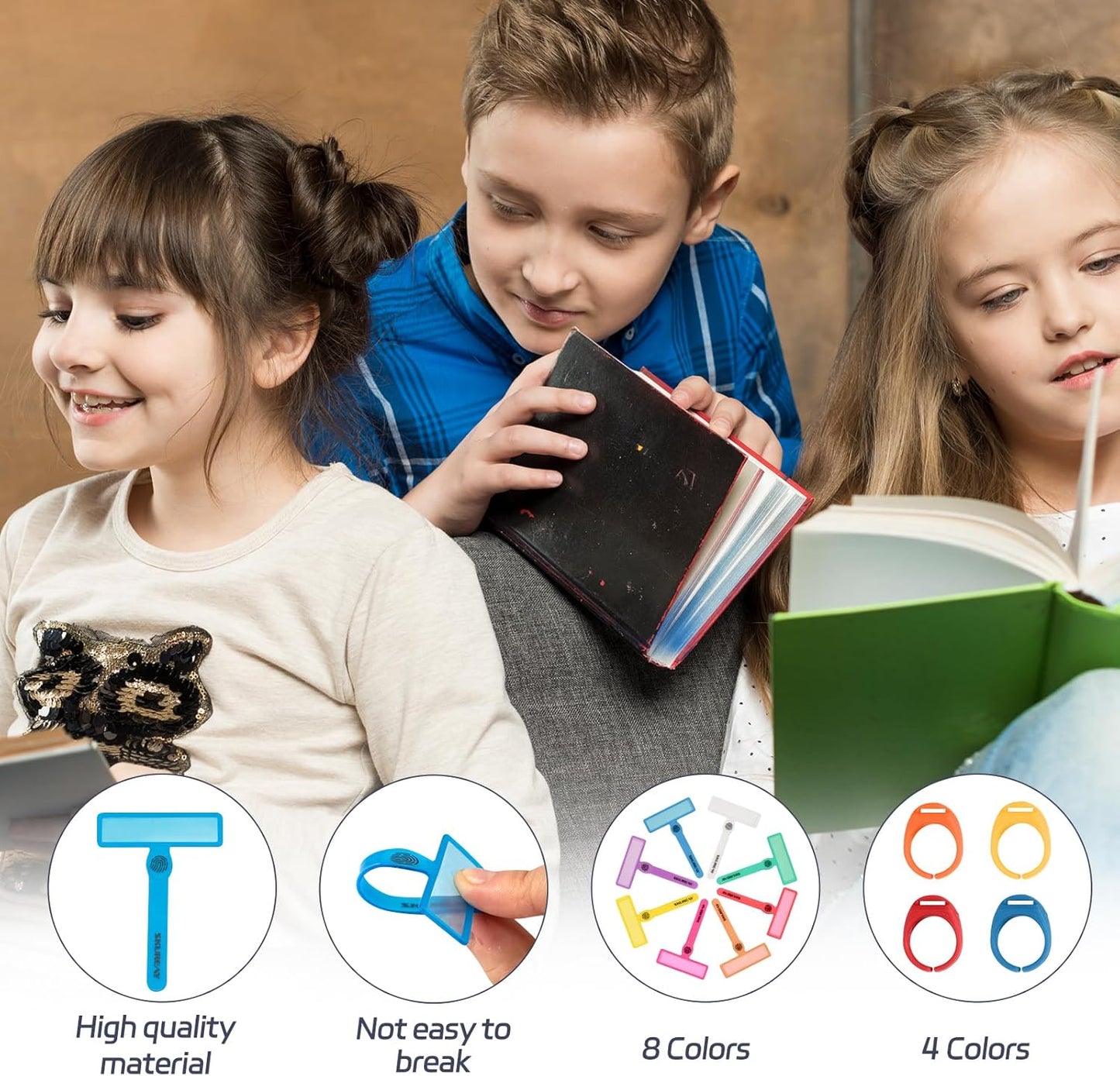 Skiennix Guided Reading Strips - Colorful Dyslexia Tools for Kids | 12 PCS Finger Trackers for Early Readers