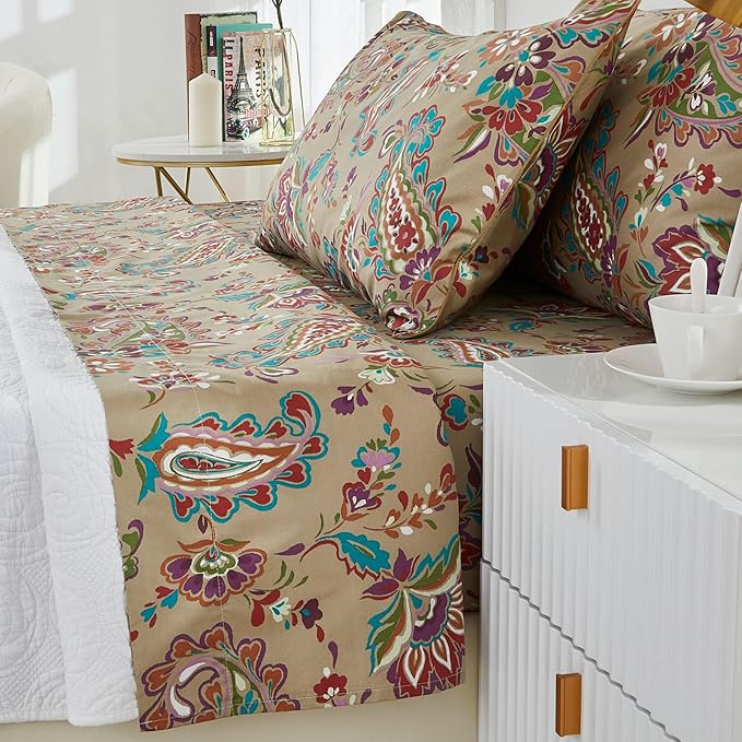 Brandream Bohemian Paisley Bedding Luxury Bed Sheets Set Queen Size Bedding Collections 800 Thread Count 100% Egyptian Cotton Deep Pocket, 4 Piece Vintage Regal