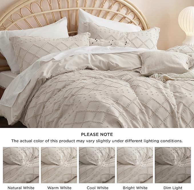 Bedsure Boho Cal King Duvet Cover - Beige Breathable & Soft Boho Bedding, Machine Washable Comforter Cover for All Seasons, Includes 1 Duvet Cover 104"x98" with 2 Pillow Shams & Zipper Closure