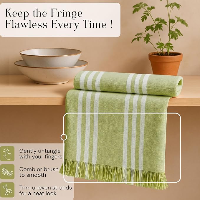 Stripe Tea Towels 4 Pack, 16x26 Inches, Dish Towels for Kitchen Drying, Reusable Rags, Absorbent and Washable Cloths, Cleaning Towels for Dishes and Everyday Use - Lemon Green