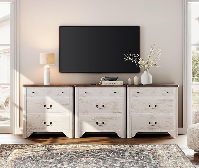 WAMPAT 9 Drawers Dresser for Bedroom, 94.5” W Farmhouse White Dresser with Wide Chest of Drawers for Bedroom, Living Room, Closet, Hallway, Office,White