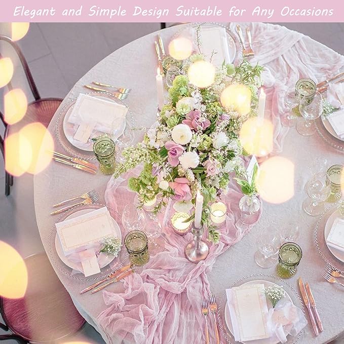 Fivenl 12 Pack Cheesecloth Table Runner 35x72 Inch Boho Gauze Rustic Cheese Cloth Long Romantic for Wedding Bridal Shower Birthday Party Decor (Pink Purple)