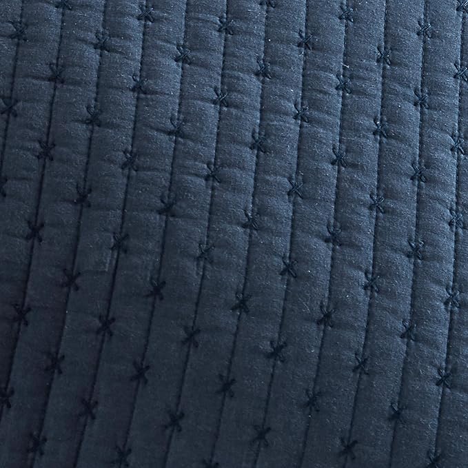 Levtex Home Cross Stitch Reversible King Bedspread Set (120x104in) with 2 Pillow Shams (36x20in) - Stitch Texture - Navy - Cotton King Size Bedspread Set - Soft, Pre-Washed