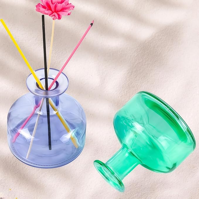 Purple Empty Glass Reed Diffuser Bottles,300ml Refillable Diffuser Bottle for Essential Oils,Aromatherapy Container for DIY Replacement Diffuser,Fragrance Decoration,Crafts Decor,Small Flower Vase