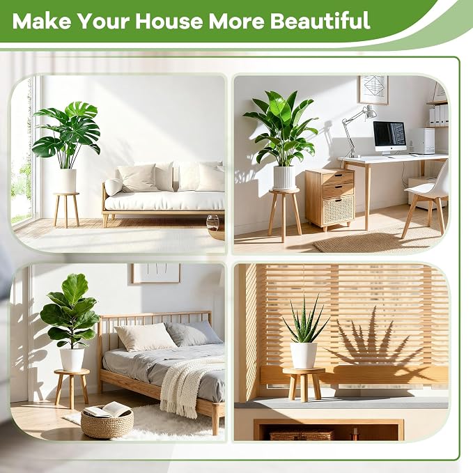 5-Pack Wood Plant Stands Indoor, Single Plant Stand for 6-22 Inch Pots, Mid-Century Modern Plant Stool, Tall Plant Stand for Large Plants Perfect Fit for Living Room, Balcony, Office (Light Brown)