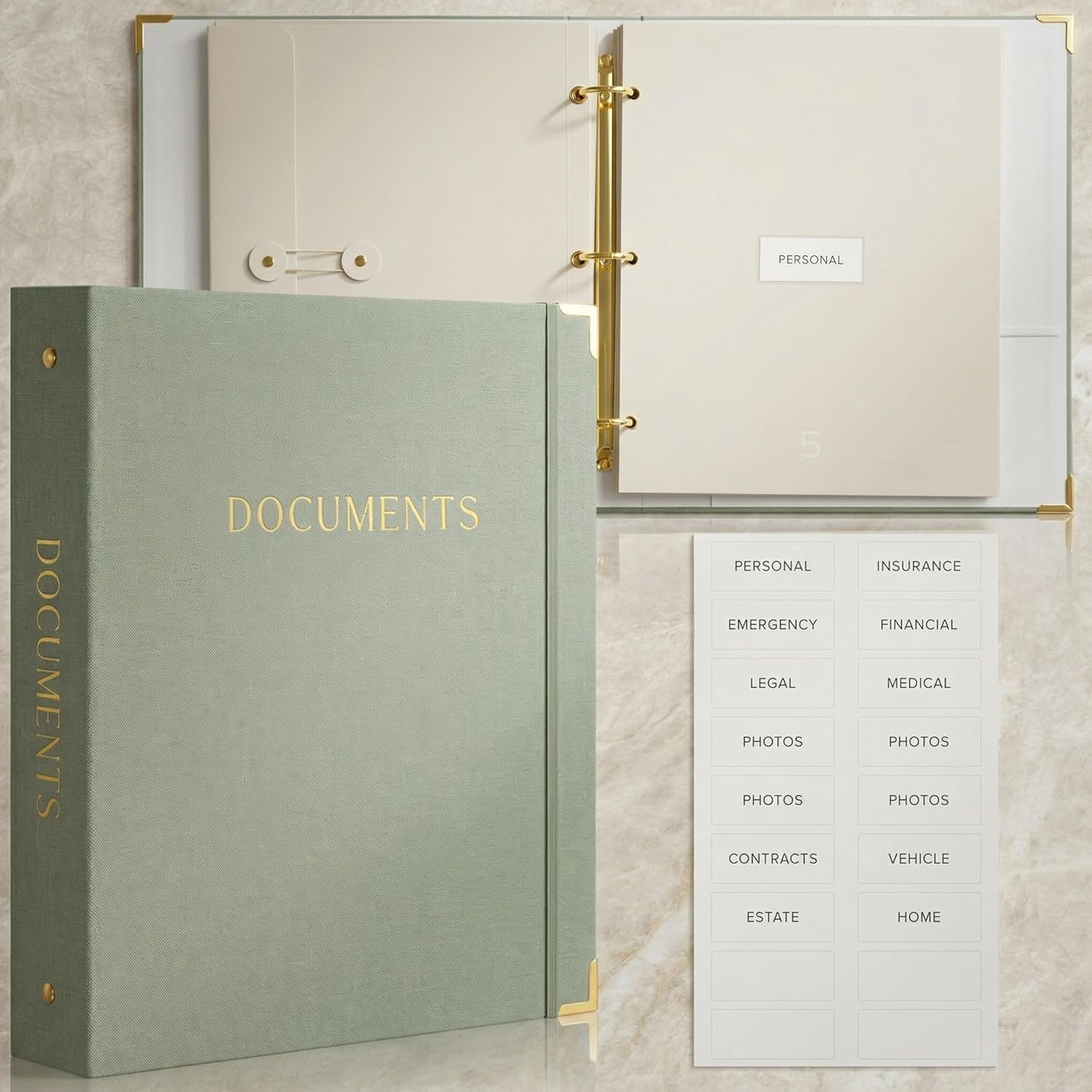 Sturdy Document Organizer Set - Beautiful Linen 3-Ring Binder with Expanding Storage & Labels