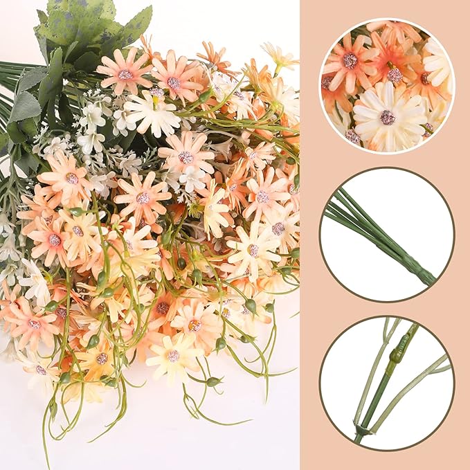 Artificial Flowers Wildflowers Silk Daisy Spring Fake Daisies Decoration Summer UV Resistant Colorful Mixed Bundles Faux Greenery Outdoor Plant Stem Filler for Home Decor Indoor Floral Arrangements