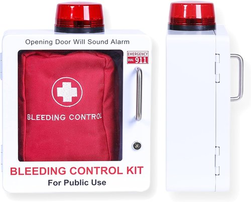 Regine Switzerland Bleeding Control Kit - Emergency Wall Mount Cabinet with Lock & Alarm (White)
