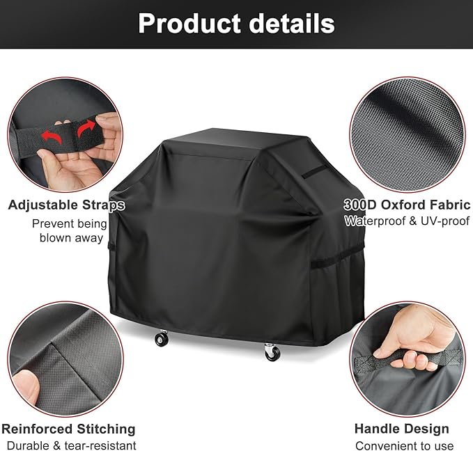 LBTING Grill Cover, 60-inch Heavy Duty 300D Oxford Waterproof Windproof UV Resistant BBQ Gas Grill Cover for Outdoor Barbecue Fit Most Brands Weber, Brinkmann, Char Broil, Holland