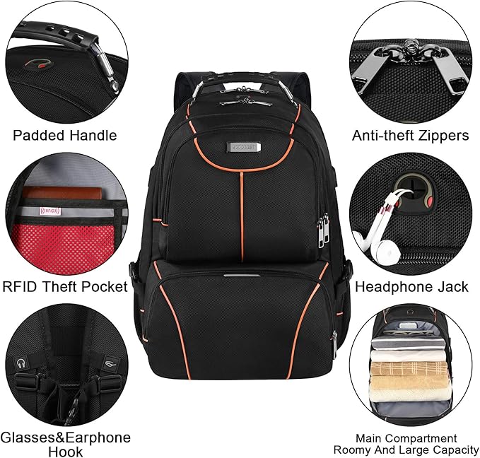VECKUSON Lunch Bag Backpack, Insulated Cooler Lunch Box, Extra Large 17.3 inch Laptop Backpack with USB Port for Women and Men, Orange